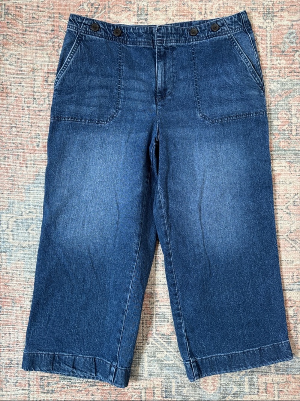 Talbots Women's Wide Leg Cropped Jeans in Indigo Blue Size 12P
